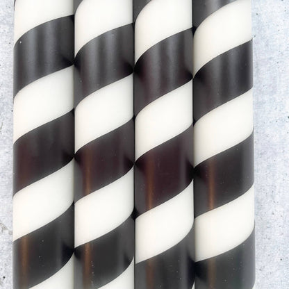 Wolkenreich- Dip Dye Kerzen | Swirl schwarz-weiß | 4er Set
