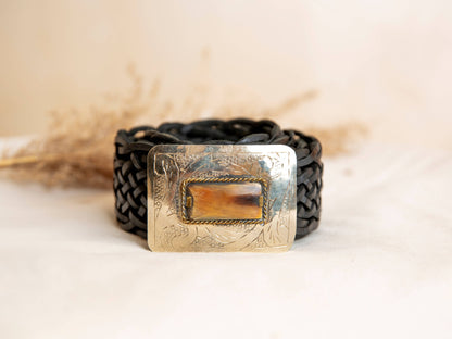 Lula Natura- SCHWARZER BREITER LEDERGÜRTELmit schwarzem oder weißen Mittelstein, handgearbeitet