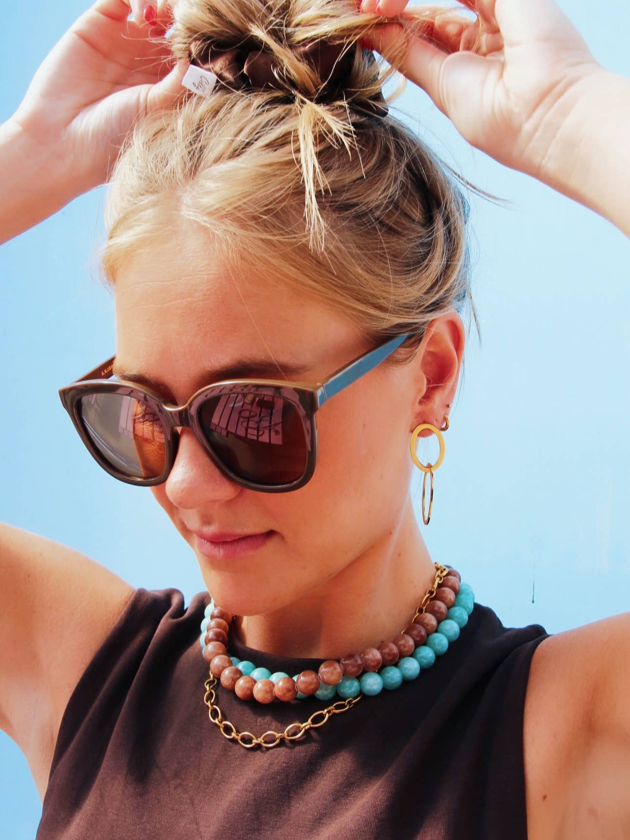 Halskette aus Natursteinperlen XL - altgrün