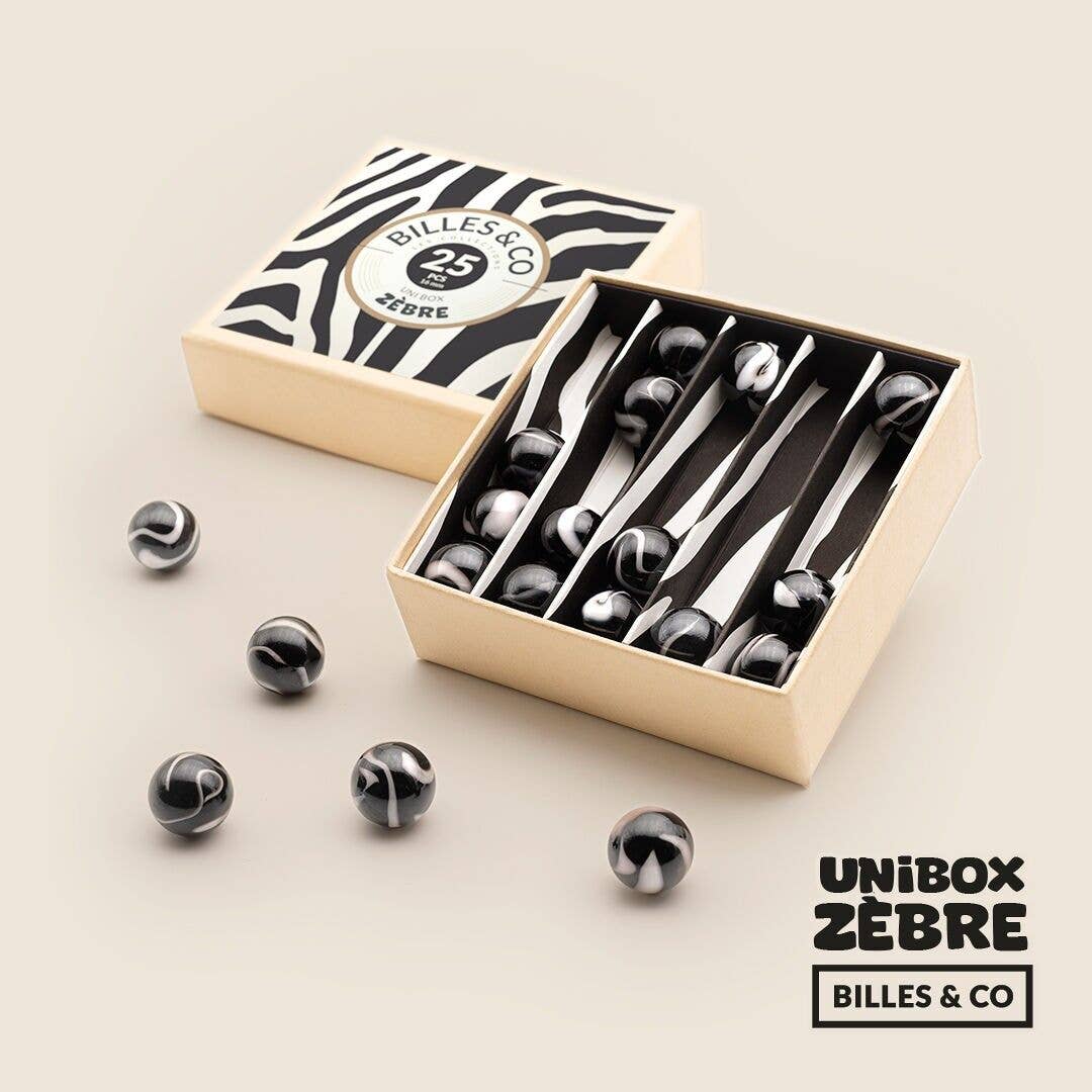 Glasmurmeln-Set mit Zebra-Murmeln, 25Stück, 16mm