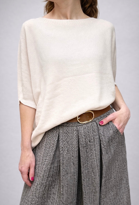 Weicher Oversize Feinstrick Kurzarm-Pullover – Flow Fit in Creme oder Salbei, Einheitsgröße