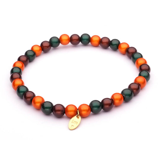 LizzyMae Armband Galaxy Pearl braun-orange-grün 6 mm | Elastisches Perlenarmband