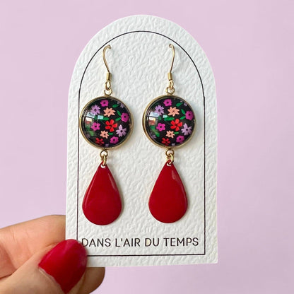 Blumen Tropfen Ohrringe – Rot & Gold – Edelstahl – Dans l’air du temps bijoux
