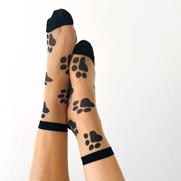 Sockette- Söckchen Roxy, Transparent mit schwarzen Tatzen