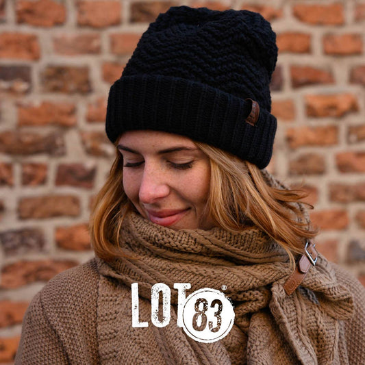 Lot83 Mütze Schwarz, warme Strickmütze