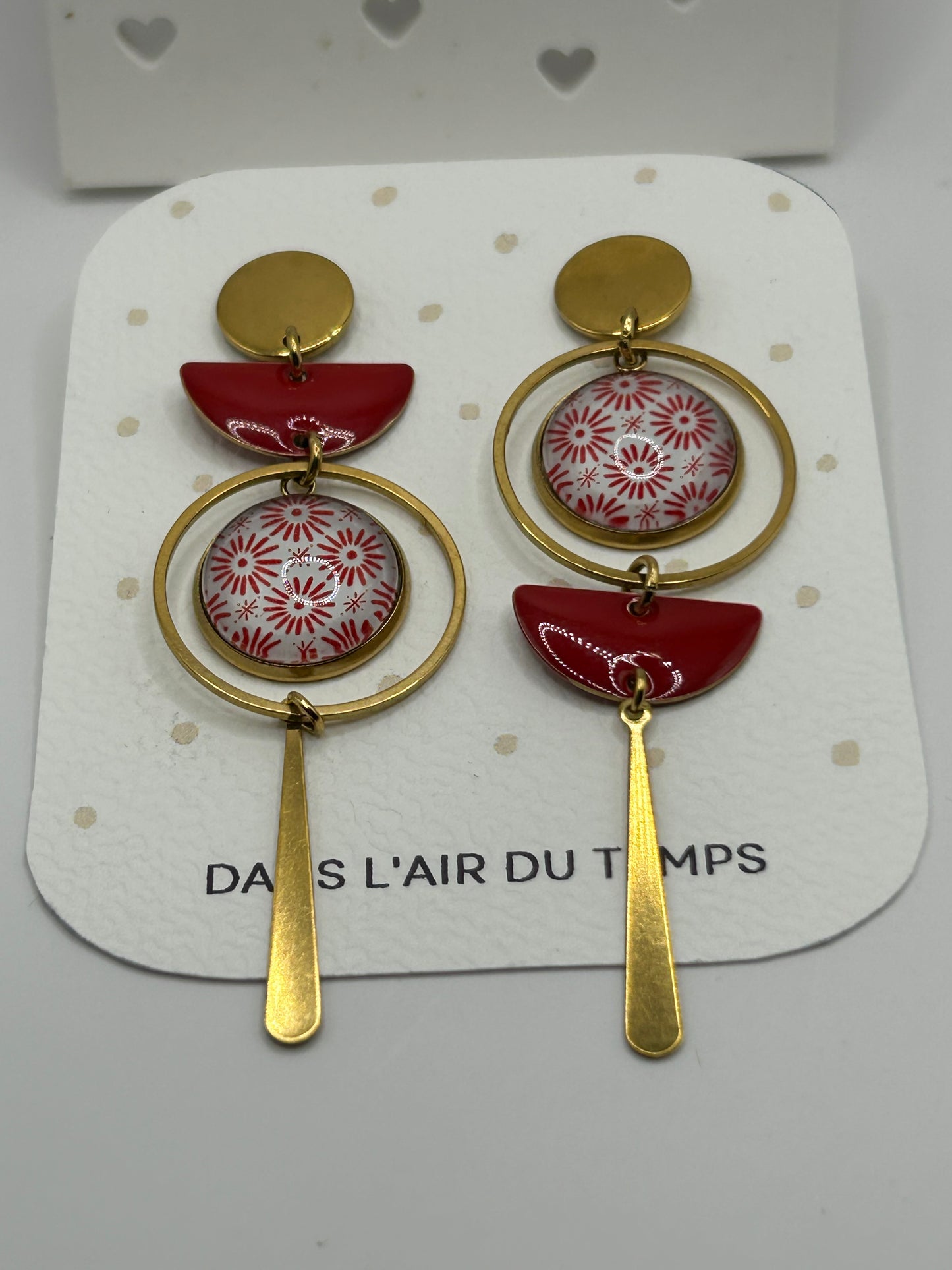 Statement Ohrringe Rot Gold – Geometrisch & Floral – Dans l’air du temps bijoux