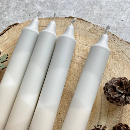 Dip Dye Kerzen beige-grau – handgetauchte Stabkerzen aus Stearin | 4er Set | von Wolkenreich