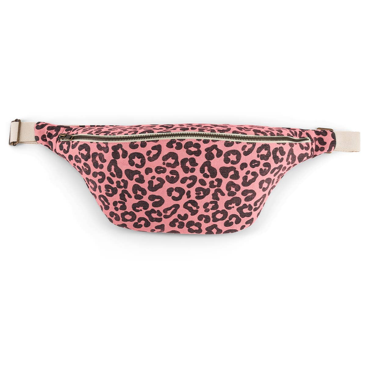 Rose in April-Damen Bauchtasche Grau mit Leopardenmuster: ERDBEERE / Grau