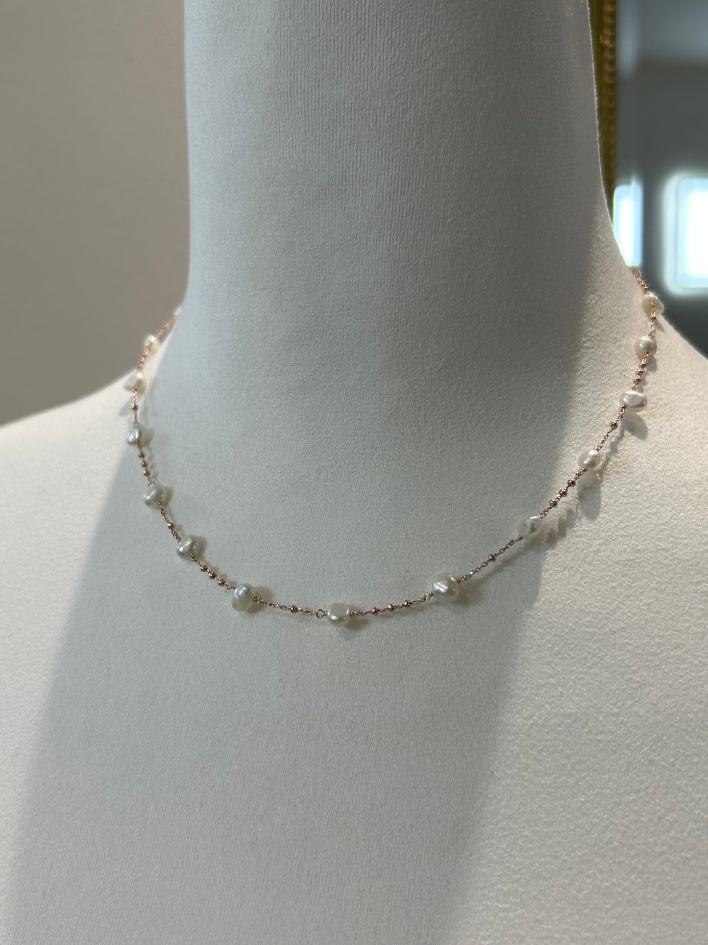 Leaf Jewelry- Halskette Süßwasser-Perle, Rosegold, vergoldet