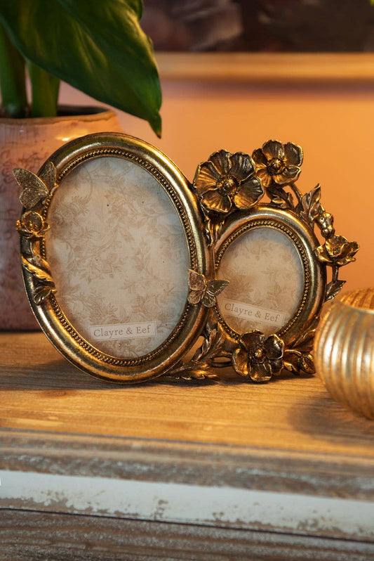 Clayre&Eef-Fotorahmen 23x1x17 cm Goldfarbenes Polyresin