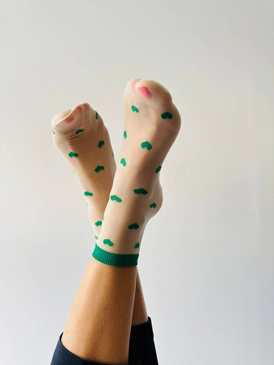 Transparente grüne Herzsocke für Damen LOUISE