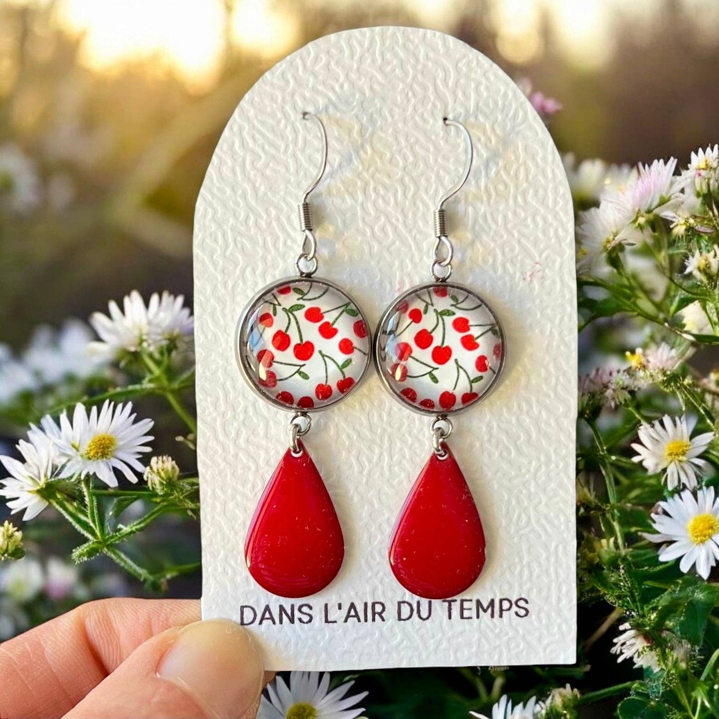 KIRSCHEN Ohrringe, rotes Emaille: Silber