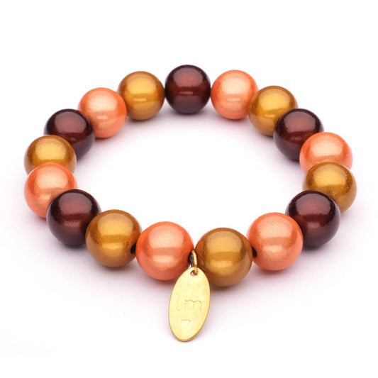 LizzyMae Armband Galaxy Pearl braun-orange-karamell 12 mm | Elastisches Perlenarmband