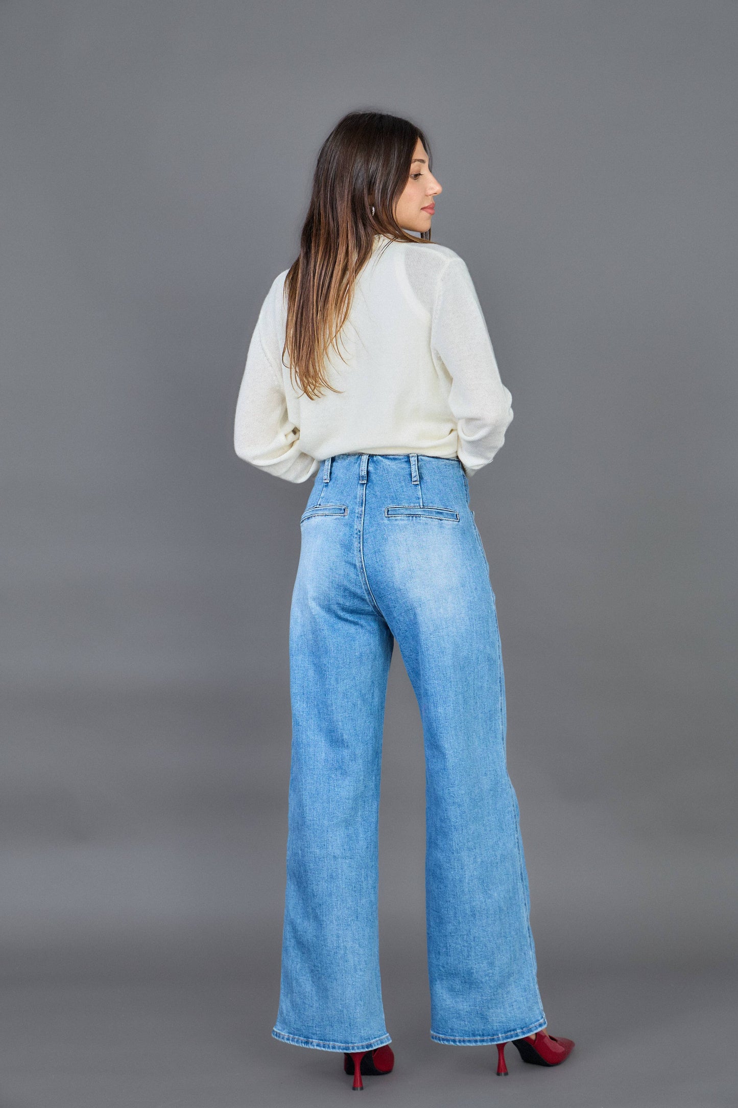 Wide Leg Jeans in Blau | High Comfort Stretch Denim geknöpft