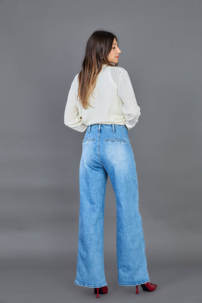 Wide Leg Jeans in Blau | High Comfort Stretch Denim geknöpft