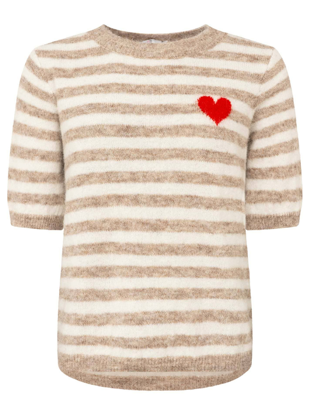 Kurzarm Pullover aus Wollmix, in beige mit Herz von Zwillingsherz