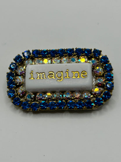 Tezee Statement-Brosche „imagine“ – Blau & Kristall mit Strass in Messingfassung