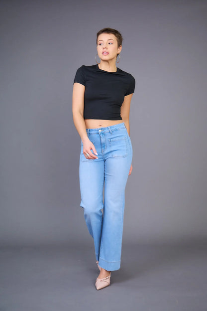 Wide Leg Jeans „Anna“ mit aufgesetzten Taschen – Stretch Denim
