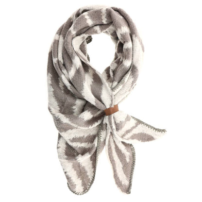 LOT83 Schal Grau/Weiß – ultraweicher Damen-Schal mit Muster & Lederband | Stylisches Winter-Accessoire