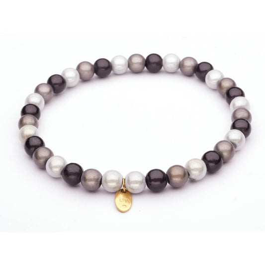 LizzyMae Armband Galaxy Pearl grau-schwarz-weiß 8 mm | Elastisches Perlenarmband