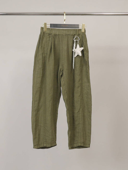 Joggpants aus Leinen// in Khaki mit Anhängern