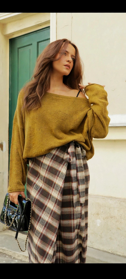 Mossy-Pullover in senf oder braun, meliert