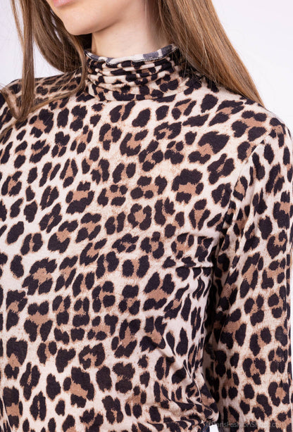 Mesh Shirt-Leopard Love – Figurbetontes Rollkragenshirt mit Kaschmiranteil, one size. Elegant. Mutig. Unglaublich weich.Einheitsgröße 36-42