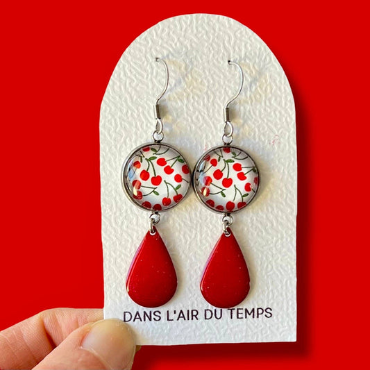 KIRSCHEN Ohrringe, rotes Emaille: Silber