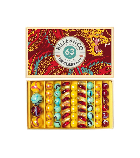 Großes Murmelset Dragon Yuzu, 63 Stück