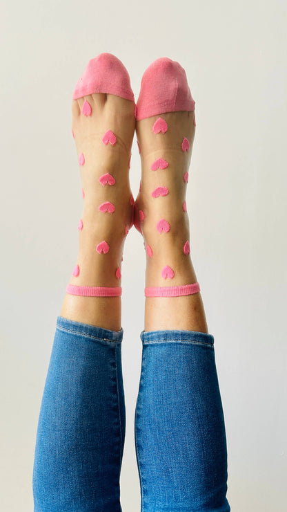 Sockette: Laure Socken mit korallenrosa Herzen - Socken