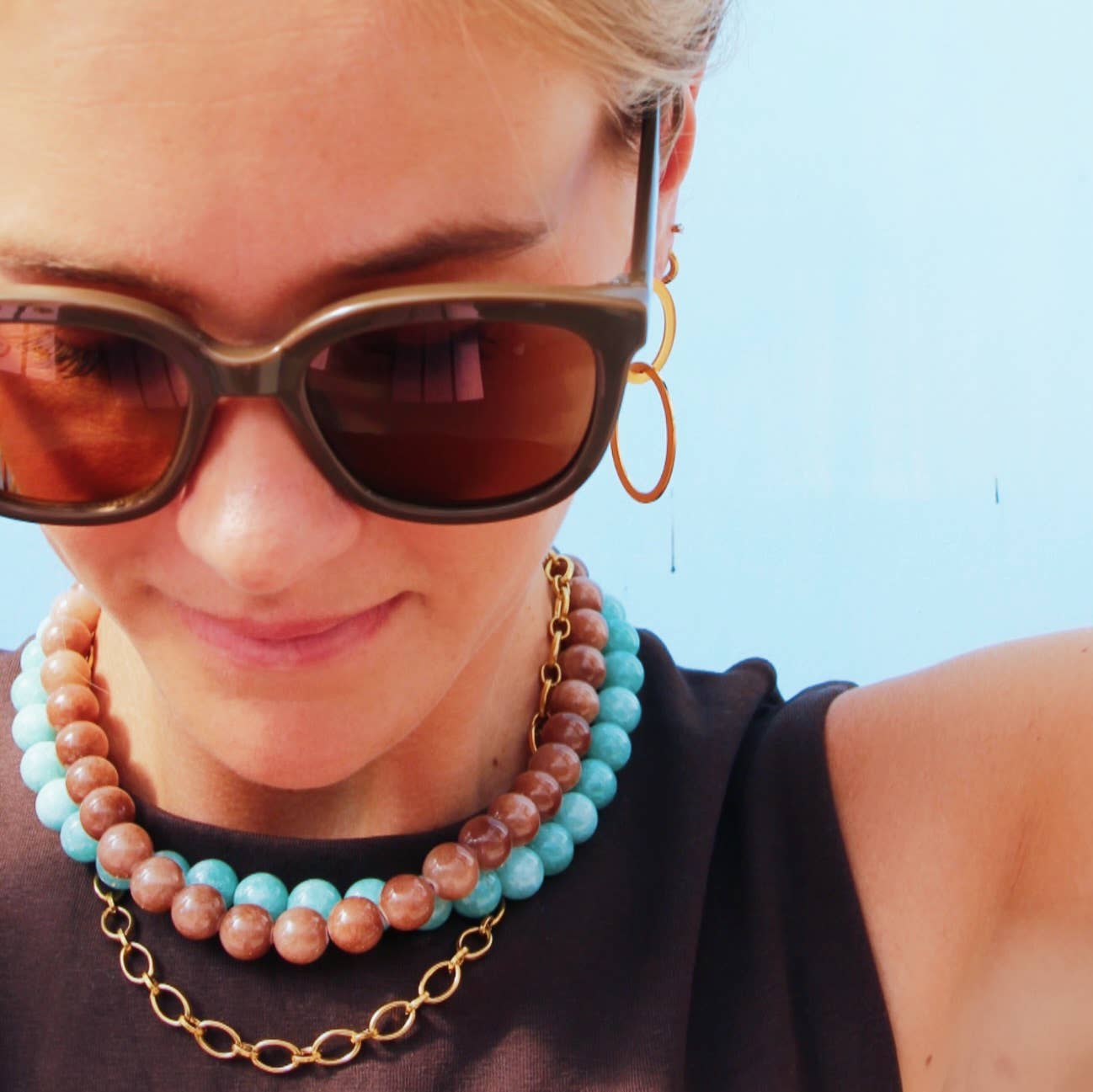 Halskette aus Natursteinperlen XL - braun