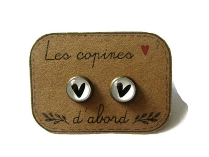 Dans lˋair du temps bijoux- Herz Ohrstecker „Les copines d’abord“ – Freundschaft zuerst