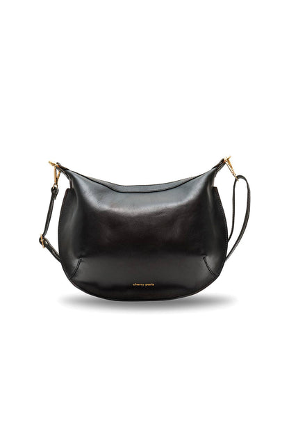 Cherry Paris Halfmoon Tasche in schwarz, echtes Rindsleder