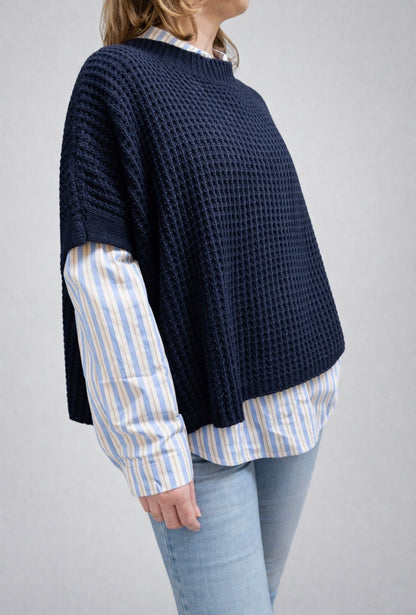 Oversize Grobstrickpullover Damen – Waffelstrick Pullover mit Rundhals, Einheitsgröße
