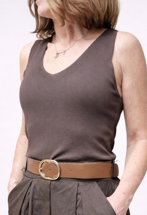 V-Neck Tank Top – Basicshirt in Strick in verschiedenen Farben, Einheitsgröße