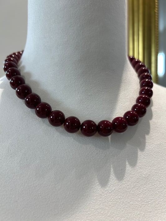 Bazou-Halskette aus Natursteinperlen XL - burgunderrot