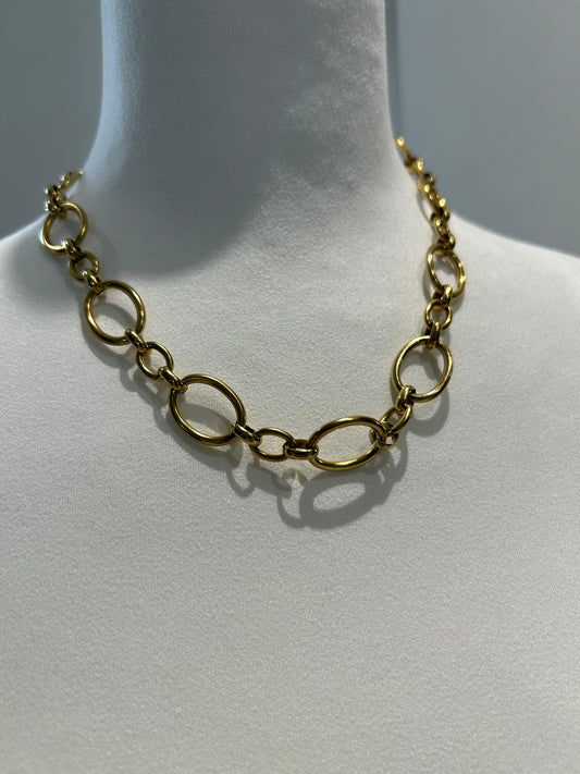 Bazou-Elegante Ovale Gliederkette in Edelstahl, Farbe Gold