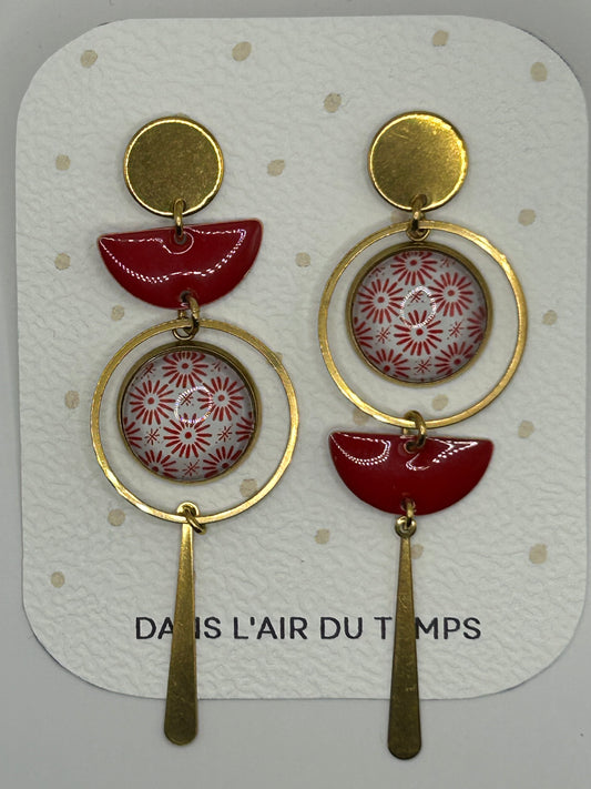 Statement Ohrringe Rot Gold – Geometrisch & Floral – Dans l’air du temps bijoux