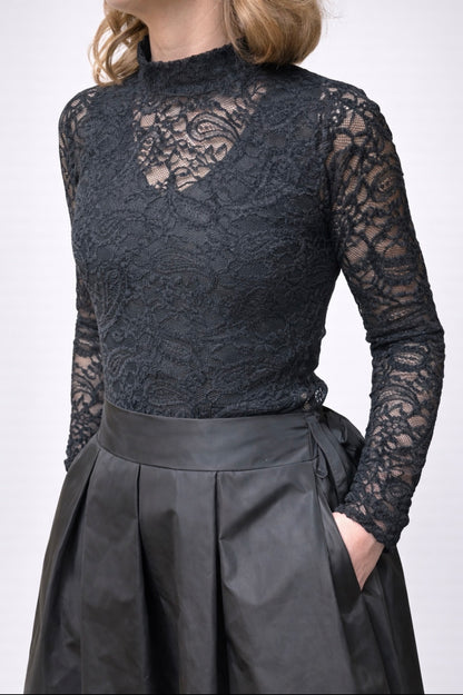 High Waist Volume Midi-Rock taftartig – Elegant Flow Rock, in schwarz, Einheitsgröße 36-42, mit Gummizug
