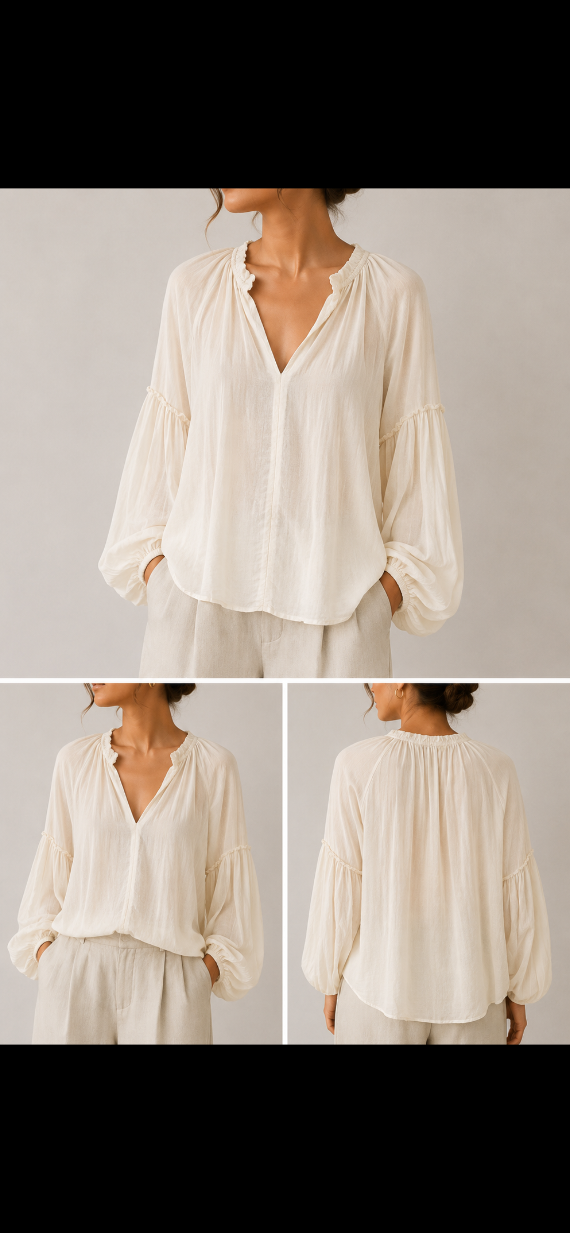 Boho Bluse // transparent in zartem Grün und elfenbeinfarben
