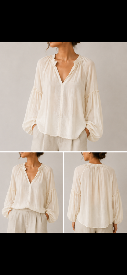 Boho Bluse // transparent in zartem Grün und elfenbeinfarben