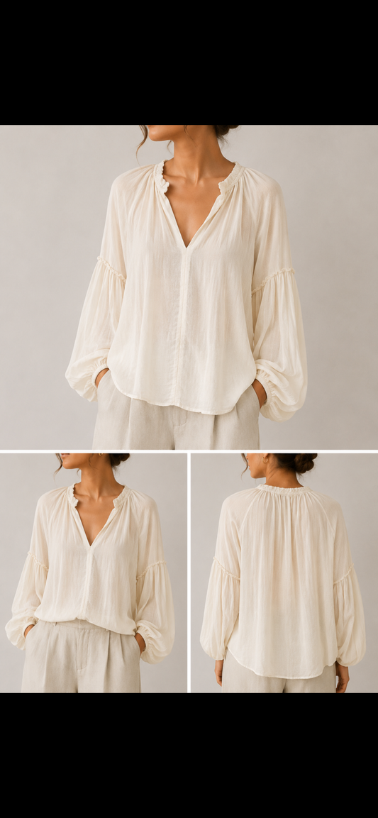 Boho Bluse // transparent in zartem Grün und elfenbeinfarben