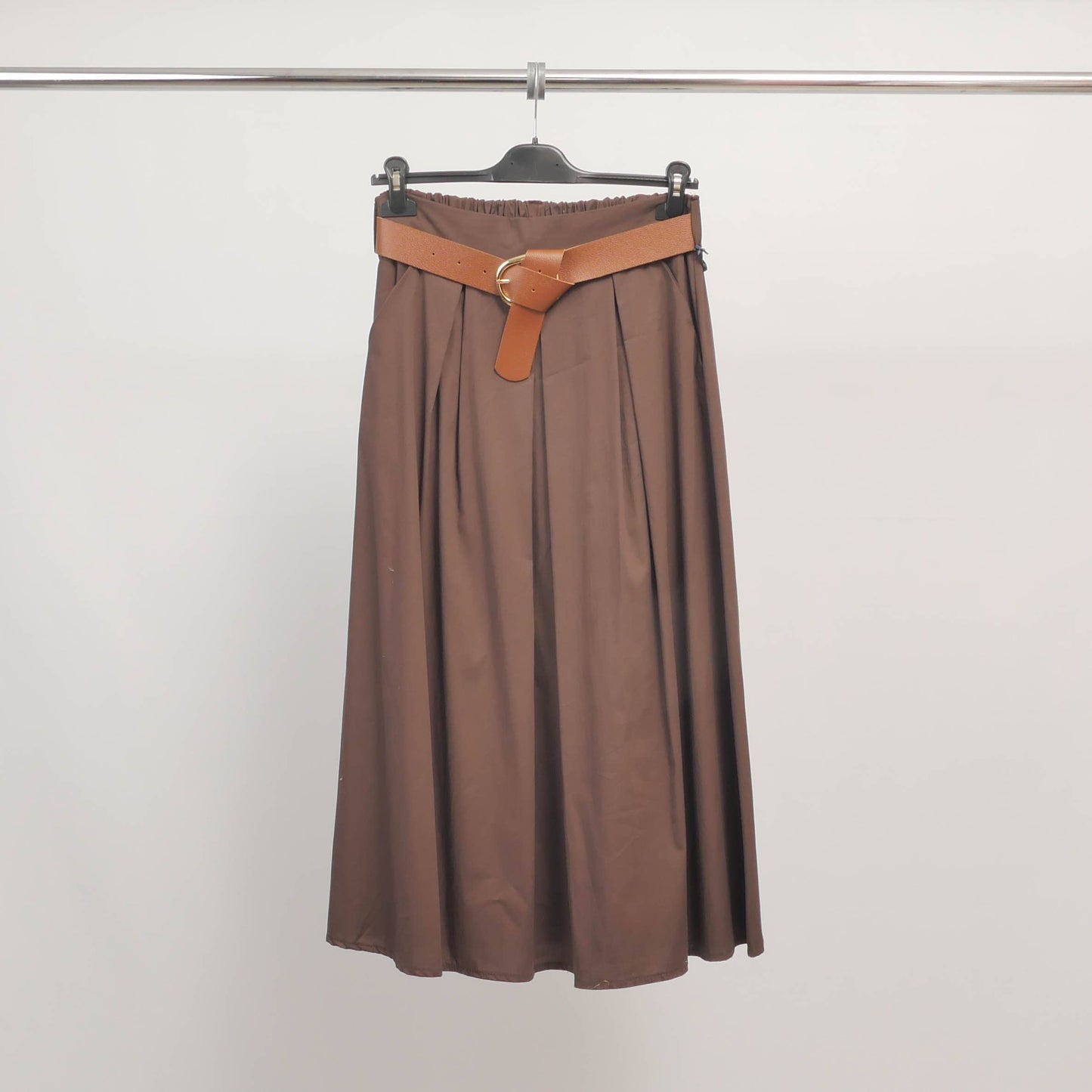 Brauner Midirock mit Gürtel – Elegant & Feminin Einheitsgröße 36-42