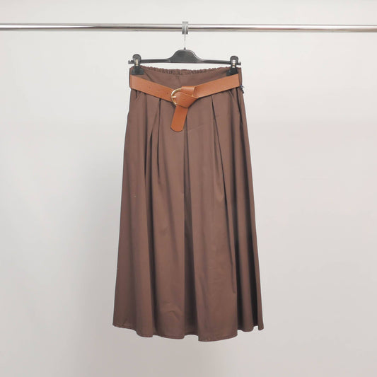 Brauner Midirock mit Gürtel – Elegant & Feminin Einheitsgröße 36-42