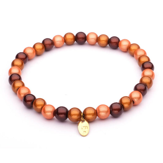 LizzyMae Armband Galaxy Pearl braun-orange-karamell 6 mm | Elastisches Perlenarmband