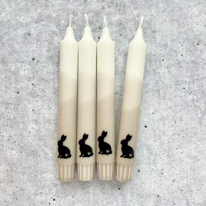 Wolkenreich-Dip Dye Kerzen Ostern | Osterhase beige-schwarz | 4er Set 