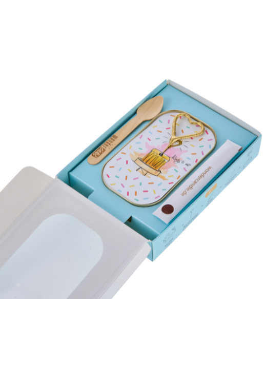 Wondercandle-Confetti weiß Wondercake deluxe blau Herz gold