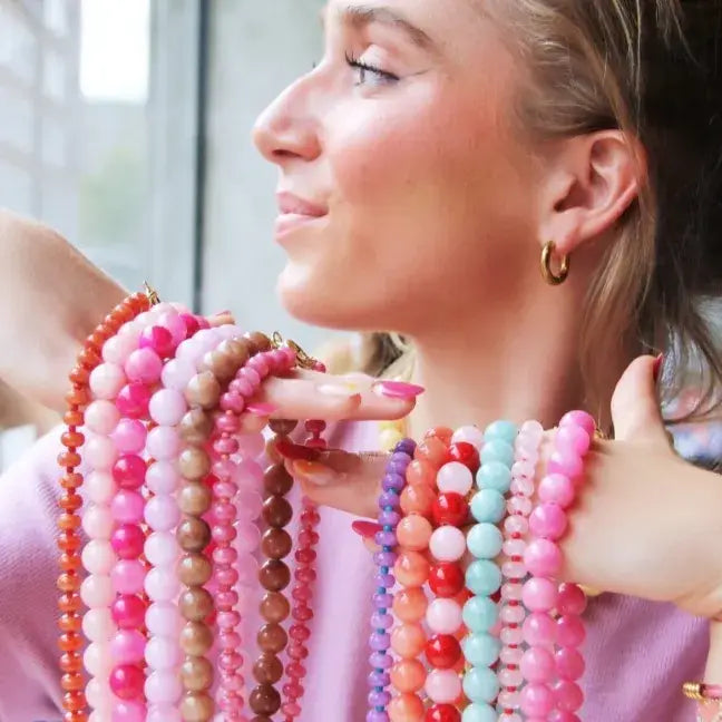 Halskette aus Natursteinperlen XL - burgunderrot