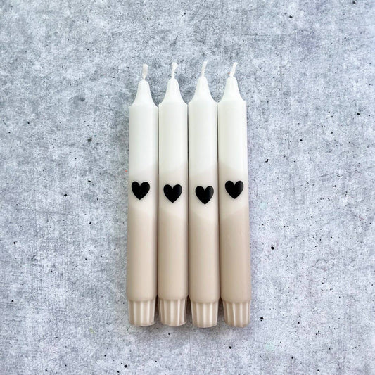 Eulenschnitt x Wolkenreich | Dip Dye Kerzen beige Herz 4 Stück