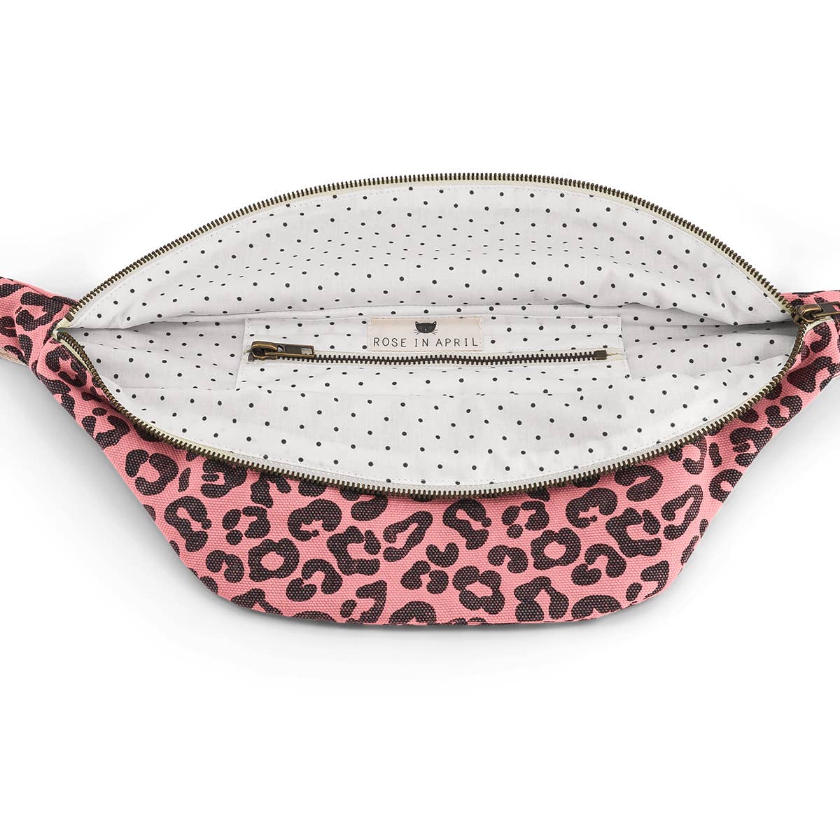 Rose in April-Damen Bauchtasche Grau mit Leopardenmuster: ERDBEERE / Grau